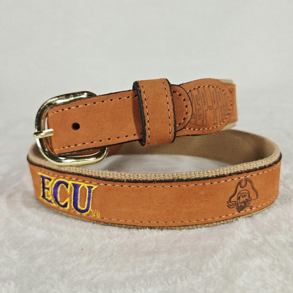 East Carolina Pirates Belt Mens 34 Brown NCAA Football Zep-Pro ECU Leather USA